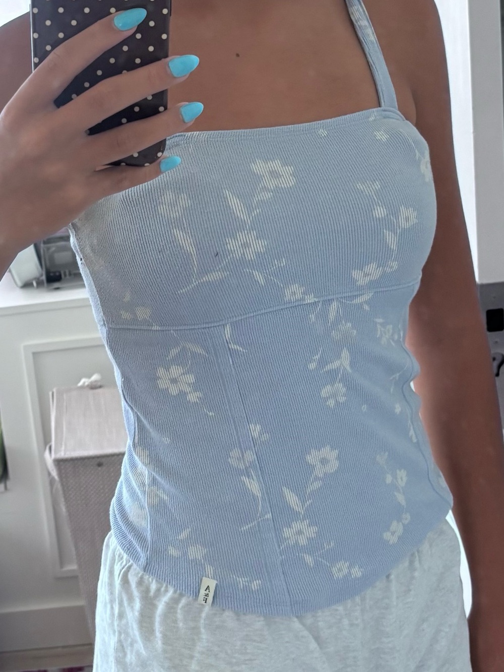 Abercrombie & Fitch Light Blue Floral Ribbed Tank Top